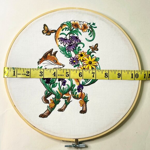 Flower Fox Butterfly Wall Art Embroidery Wood Hoop Frame 10.5" Handmade New - Picture 5 of 7